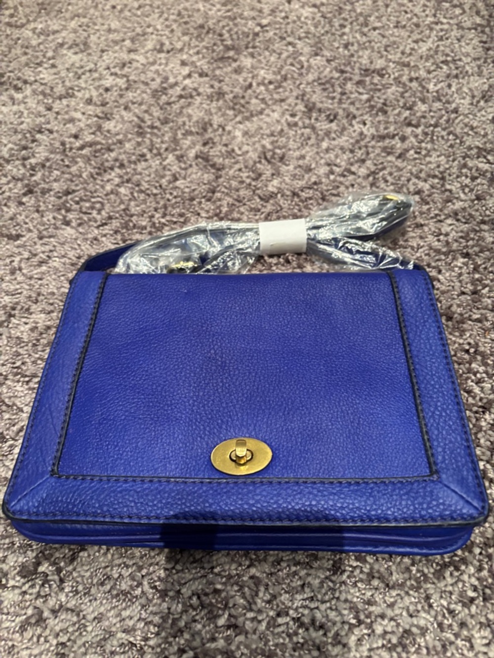 Blue Leather Shoulder Bag with Turn-Lock Closure